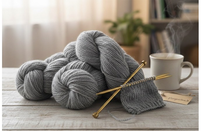 Graues Wollgarn aus litauischer Schafwolle – 100% Naturwolle (150m/100g)
